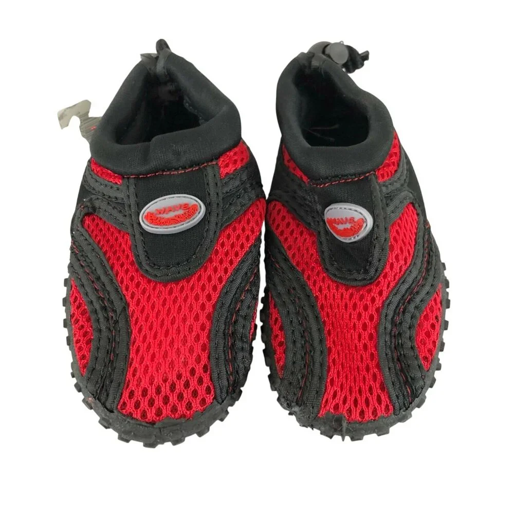 Easy USA Toddler Boys Water Shoes Slip On Mesh Drawstring Black Red Size 7